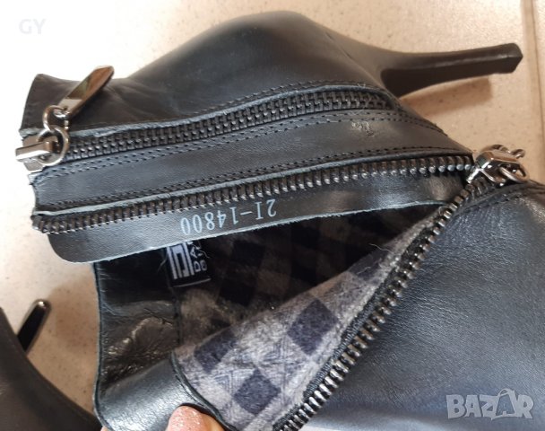 Черни кожени боти на висок елегантен ток, снимка 5 - Дамски боти - 38209265