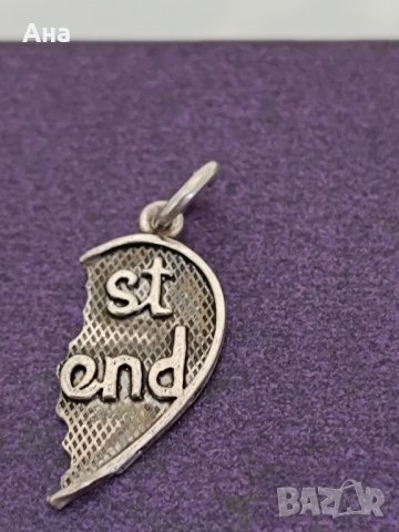 Сребърна висулка част от сърце Буква ЙЙ, снимка 2 - Колиета, медальони, синджири - 43937445