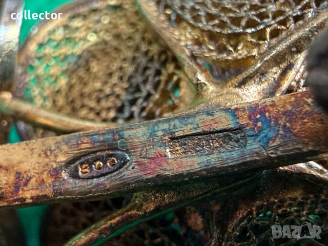 УНИКАТ ! Ръчно изработена сребърна брошка с позлата. №7718, снимка 8 - Колиета, медальони, синджири - 52739238