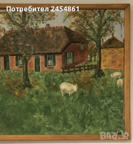 картина, живопис, масло, антика, art, маслени бои, изкуство, пейзаж, селски пейзаж , снимка 5 - Картини - 43458443