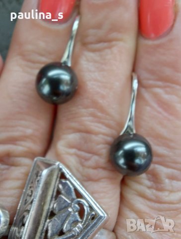 Сребърни обеци с естествени черни перли проба s925, снимка 8 - Обеци - 32693453