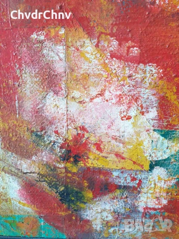 Цвятко Цветков 65см/голяма абстрактна българска картина масло върху платно/ексресионизъм, снимка 3 - Картини - 51432360