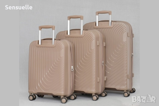 Пътнически куфари комплект 3 броя с колелца - бежов цвят, снимка 3 - Куфари - 52890842
