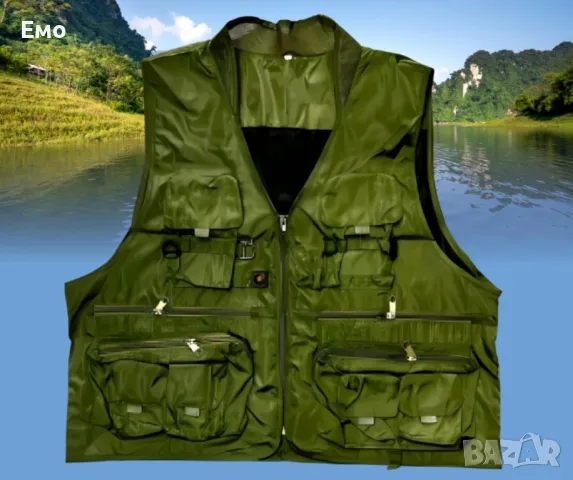 Рибарска жилетка в зелено, размери 2XL / 3XL, с много джобове, снимка 3 - Екипировка - 48547534