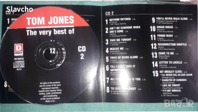 Компакт дискове на - сър Том Джоунс/ The Very Best Of Tom Jones (2000, CD), снимка 3 - CD дискове - 43677100