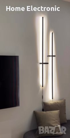 LED лампа черен цвят за стена / Алпик от дърво 1м