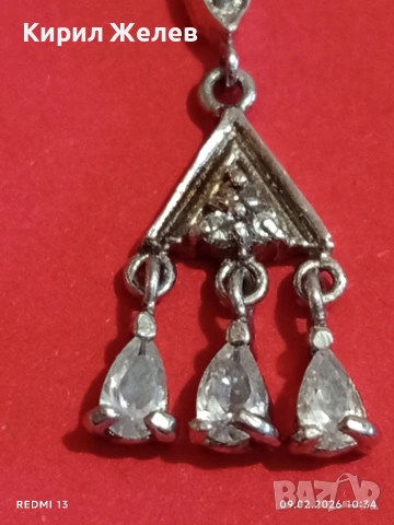 Винтидж сребърна обеца с инкрустирани кристали стил Арт Деко прекрасна 53341, снимка 7 - Обеци - 53410636