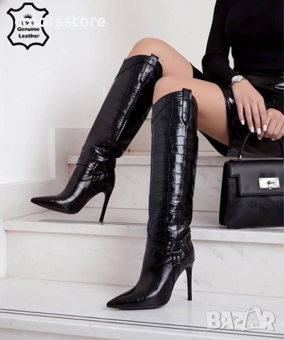 Ботуши на ток - черен ЕСТЕСТВЕН лак - 9297 