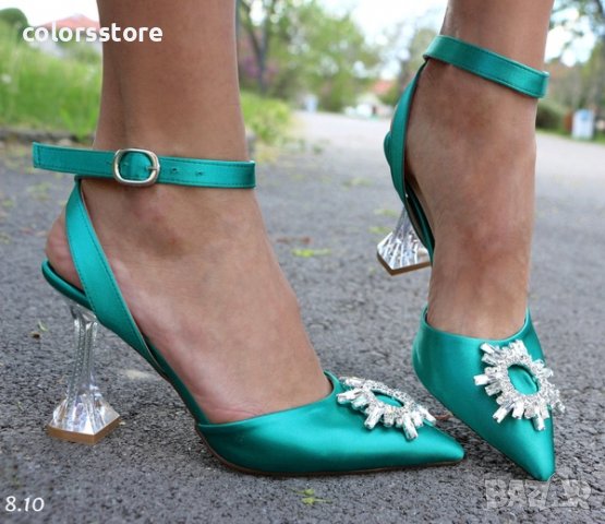 Сандали на ток - зелени - 8010, снимка 3 - Сандали - 37181131