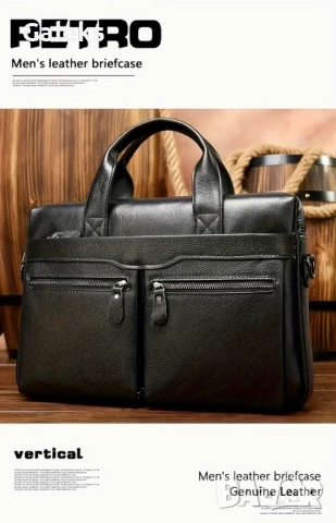 Професионална и универсална кожена чанта (Бизнес куфарче) Черна/плътна естествена кожа!, снимка 15 - Чанти - 49291412