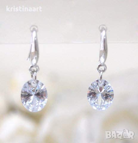 Сребърни обеци *Елипс* с  кристали Swarovski, снимка 3 - Обеци - 32628838