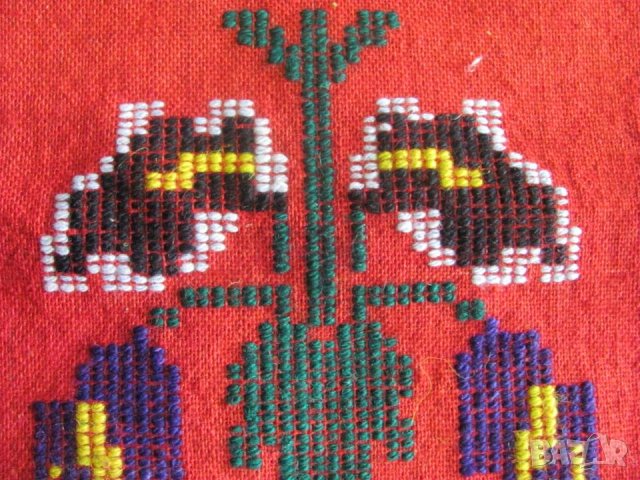 19 век Фолк Арт Ръчно Тъкана и Бродирана Вълнена Възглавница, снимка 4 - Антикварни и старинни предмети - 35197621