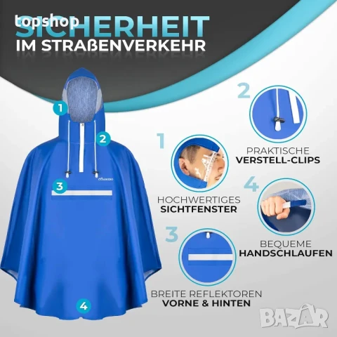 ЧИСТО НОВО Велосипедно пончо за дъжд CYCLEHERO водоустойчиво дъждобран за велосипед с рефлектори, снимка 5 - Аксесоари за велосипеди - 50511256