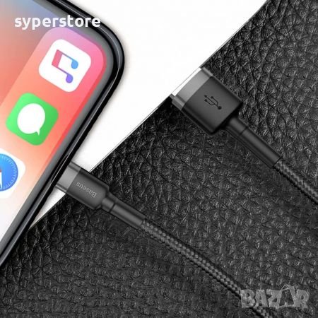 Кабел Lightning към USB Baseus Cafule CALKLF-BG1 2.4A за Apple устройства 1m Черна оплетка, снимка 3 - USB кабели - 38556395