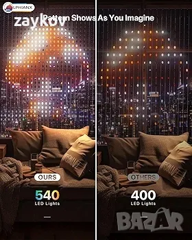 Светлини за завеси, 540 светодиода, 5x6,9 фута WiFi интелигентни LED светлини за завеси, снимка 2 - Друга електроника - 48486608