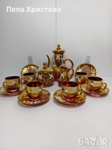 Сервиз за кафе от чехословашки червен кристал