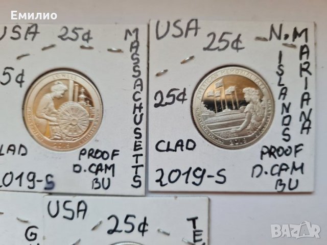 USA 🇺🇸 SET 5 COINS. 25 CENTS 2019-S PROOF CLAD DCAM , снимка 4 - Нумизматика и бонистика - 32295632