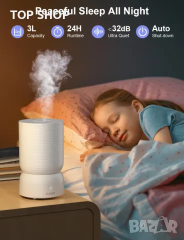 Интелигентен овлажнител CLEVAST, с горно пълнене 3 л Cool Mist, снимка 5 - Овлажнители и пречистватели за въздух - 49866378