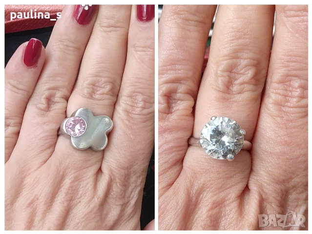 Два броя / Винтидж / Стар сребърен пръстен с Морганит и Бял сапфир проба 925 