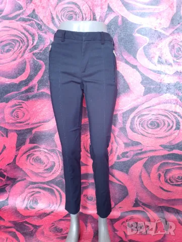 Zara Basic Тъмно син офис панталон с ципове отпред С/М, снимка 1