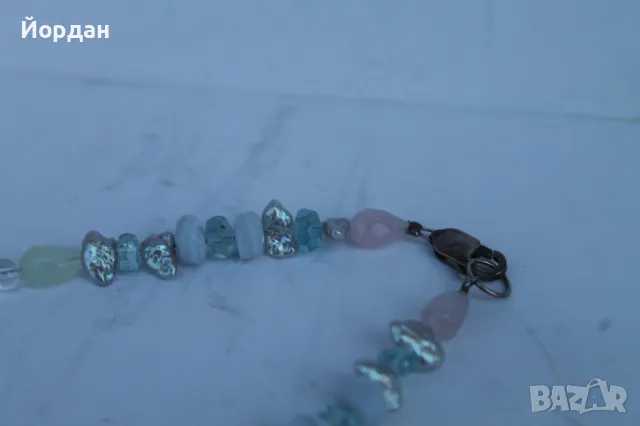 Дамско сребърно колие с естествени перли , планински кристал централен камък топаз, снимка 6 - Колиета, медальони, синджири - 50380165