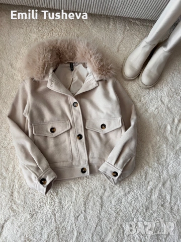 Яке от габардин с пухкава яка, снимка 9 - Якета - 53309444