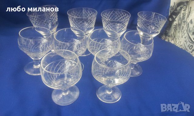 Кристални чаши за коняк 6 бр и 4 бр за вино от един лот, ръчна гравюра, снимка 7 - Чаши - 39409025