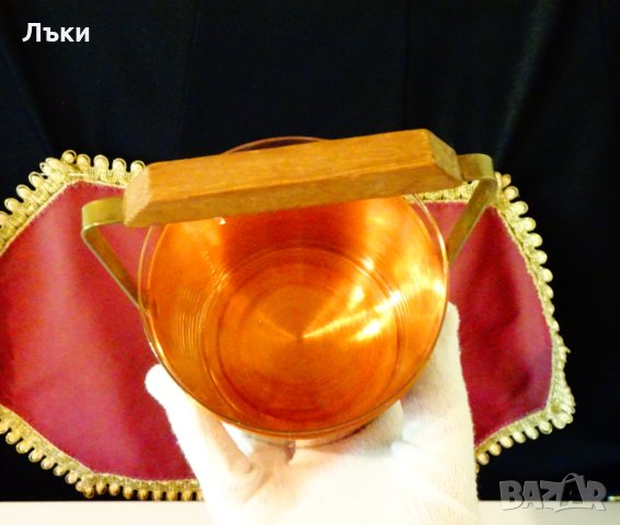 Меден съд за лед,кошница,чиста червена мед плюс стъклен съд. , снимка 4 - Антикварни и старинни предмети - 33341056