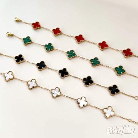 Гривни, колиета, обеци, комплект Van Cleef / Гривна, колие, обеци с детелини от медицинска стомана , снимка 5 - Гривни - 31165642