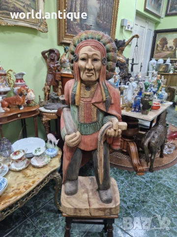 Страхотна голяма антикварна дървена фигура статуетка , снимка 2 - Статуетки - 52322333