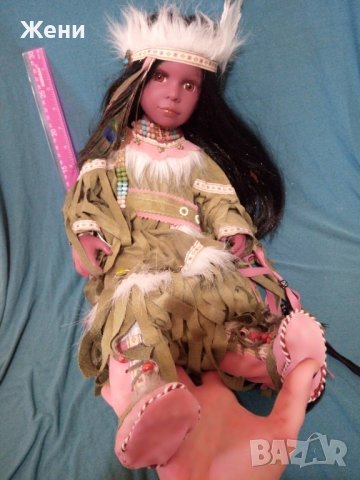 Красива порцеланова / керамична кукла индианка 60 см, снимка 3 - Кукли - 44015821