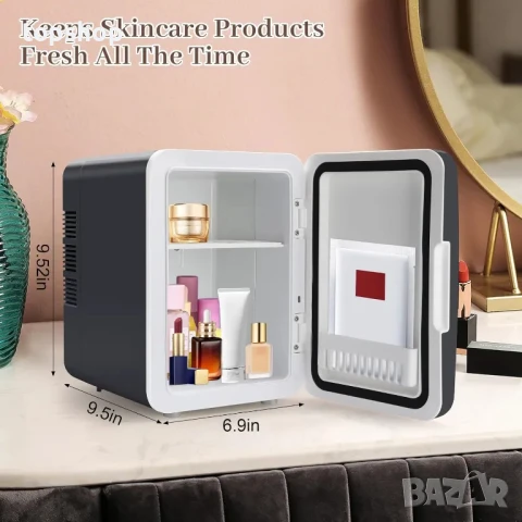 НОВ 2 в 1 мини хладилнк с функция за подгряване, адаптер за кола, сив, снимка 6 - Хладилници - 50501512