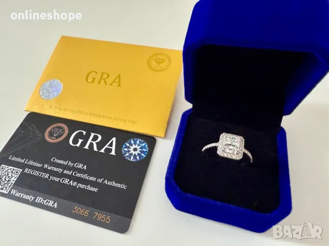 Сребро S925 Сребърен пръстен с камък Мойсанит 2ct ( 2 карата ) Диамант с Сертификат, снимка 6 - Пръстени - 49256665