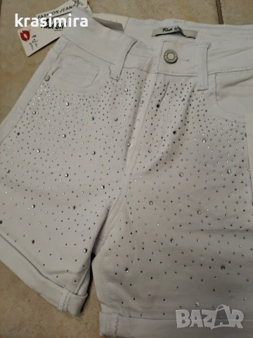 Бели панталонки с камъчета , снимка 3 - Къси панталони и бермуди - 50574896