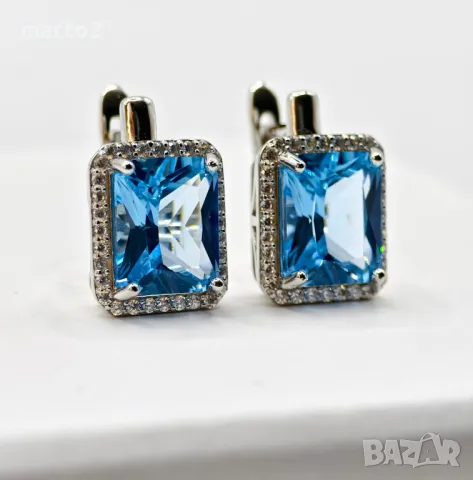 Елегантни Сребърни 925 Обеци с Кубичен Цирконий обграден от Циркони!, снимка 5 - Обеци - 47910971