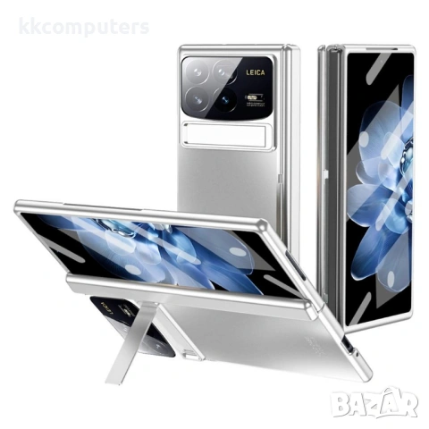 Калъф със Стойка и Защита за Шарнира за Xiaomi Mix Fold 4 5G - PC, Вграден Стъклен протектор - 3 Цвя, снимка 3 - Калъфи, кейсове - 53314844