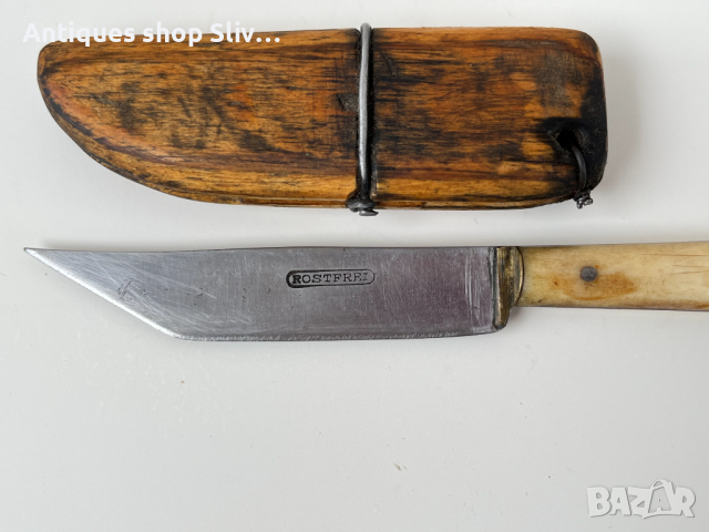 Стар нож с кокалена дръжка и кания. №2211, снимка 3 - Антикварни и старинни предмети - 36419579