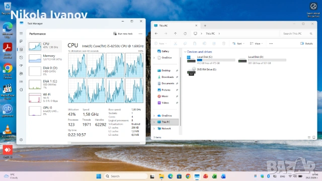 Лаптоп Acer Aspite 5 17.3 инча | Intel i5 8250U 4x3.40 Ghz|12GB RAM|512GB SSD + 1TB HDD | Windows 11, снимка 9 - Лаптопи за дома - 53596453