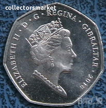 50 пенса 2018, Гибралтар, снимка 2 - Нумизматика и бонистика - 33118692