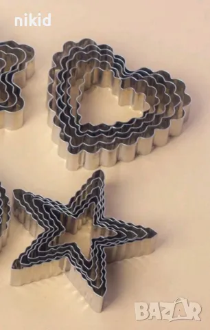 5 бр Сърце звезда сърца звезди къдрави резци резец форма форми за сладки метални , снимка 2 - Форми - 49339923