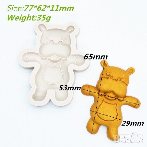 Хипопотам силиконов молд форма фондан шоколад украса гипс, снимка 2 - Форми - 37089580