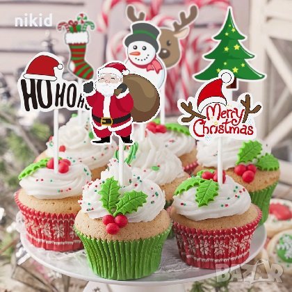 12 бр Коледни топери топера за мъфини кексчета хапки украса декор парти, снимка 3 - Други - 34842895