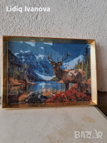 Диамантен гоблен елен-готов и рамкиран, снимка 2 - Гоблени - 50246789