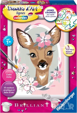 Рисуване по номера Комплект Ravensburger Creart Елен с цветя, 13x18 см