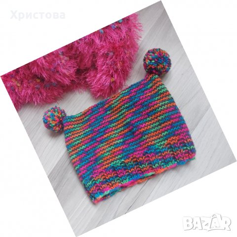 Шал и шапка в цикламено и зелено - 12,00лв., снимка 5 - Шапки - 32350363