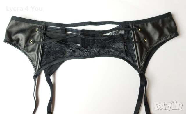L луксозен черен колан с жартиери с кожа и дантела, снимка 2 - Бельо - 53375511