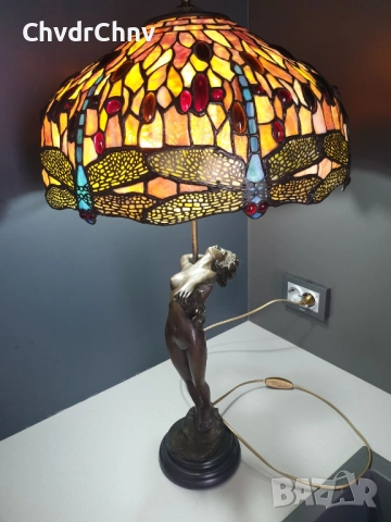 Frishmuth Tiffany лампа с бронзова фигура 80см10кг/еротика/стара ТИФАНИ лампа-статуетка на гола жена, снимка 3 - Лампиони - 52446779