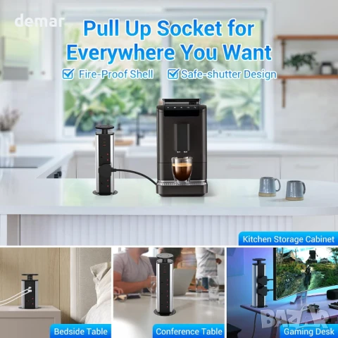 Hanstore Pop Up Socket Издърпващ се разклонител с 3 гнезда, 2 Type-C и 1 USB порт за зареждане, снимка 7 - Други стоки за дома - 50592850