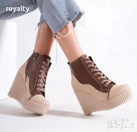 Боти на платформа - Кожа, снимка 3 - Дамски боти - 49197124