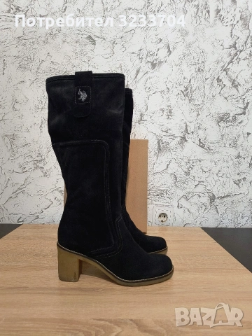 Елегантни черни ботуши U.S. Polo Assn. – Естествен велур